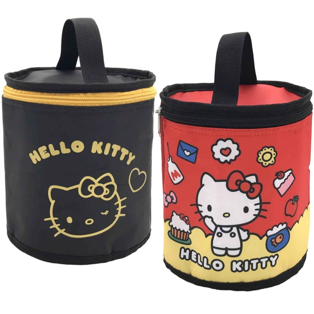 SANRIO 三麗鷗 Hello Kitty圓筒保溫便當袋超值2件組(紅黑各1)