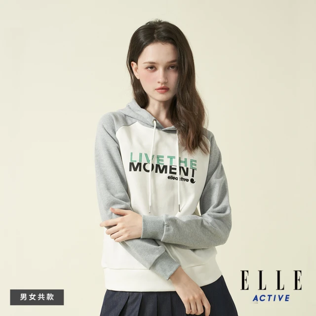 ELLE ACTIVE 女款 純棉撞色連帽長袖上衣-白色(EA24A2F1404#90)