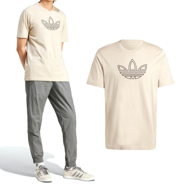 adidas 愛迪達 Outline Tee 男款 卡其色 運動 休閒 圓領 三葉草 棉質 上衣 短袖 IW5824