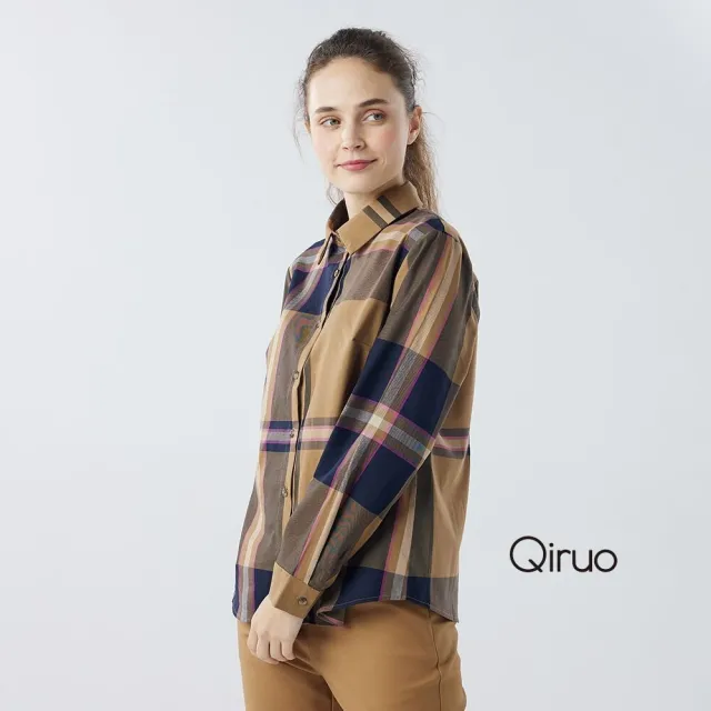 【Qiruo 奇若名品】棉質 鈕扣襯衫長袖格紋休閒襯衫4163A 