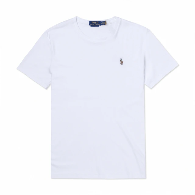 RALPH LAUREN RL POLO 經典刺繡彩小馬素面短袖T恤-白色(平輸品/短T)