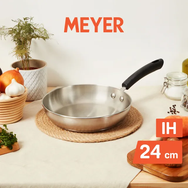 【MEYER 美亞】百年鋼系列不鏽鋼鍋平底鍋24cm(IH/電磁爐適用)