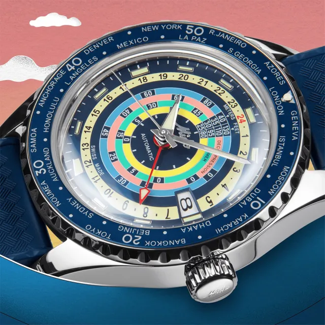 【MIDO 美度】Ocean Star 海洋之星 彩虹圈雙時區潛水機械錶-40.5mm 錶 生日禮 送禮(M0268291704100)