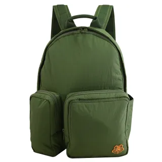 【KENZO】簡約經典老虎LOGO厚空氣尼龍4口袋手提旅用包後背包(綠)