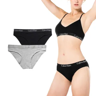 【Calvin Klein】CK 女生內褲 2入組內褲 經典Logo 緹花 棉質 親膚舒適 比基尼內褲(黑灰 2入組)