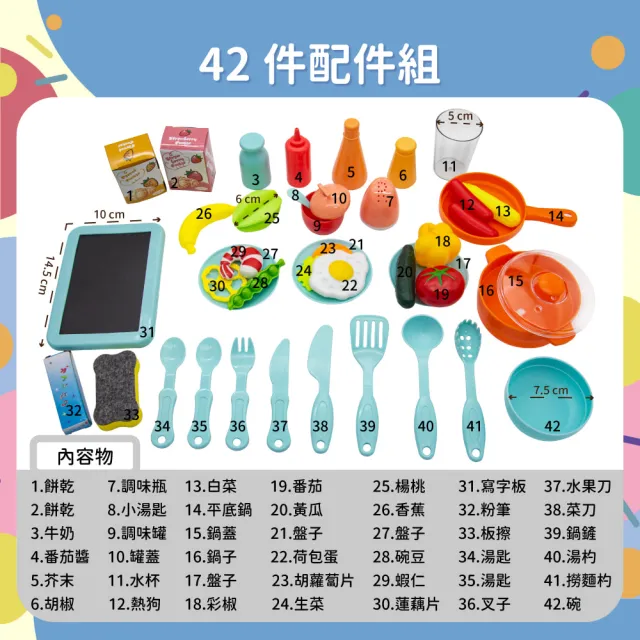 【OhBabyLaugh】63cm豪華噴霧廚房玩具+42件組(兒童/生日禮物/扮家家酒/烹飪玩具/仿真/聲光/廚具/瓦斯爐)