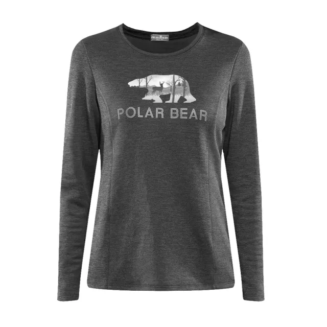 【POLAR BEAR 北極熊】女吸濕排汗圓領長袖T恤-灰麻(23T28)