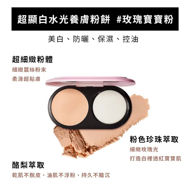 【M.A.C】超顯白超值美妝組(喚膚露140ml+玫瑰乳SPF45++++ 30ml+養膚粉餅SPF15 /PA++ 14g+粉餅盒)(防曬)