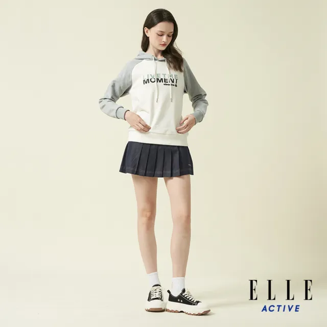 【ELLE ACTIVE】男女同款 兩色拼接連帽長袖上衣-白色(EA24A2F1404-90)
