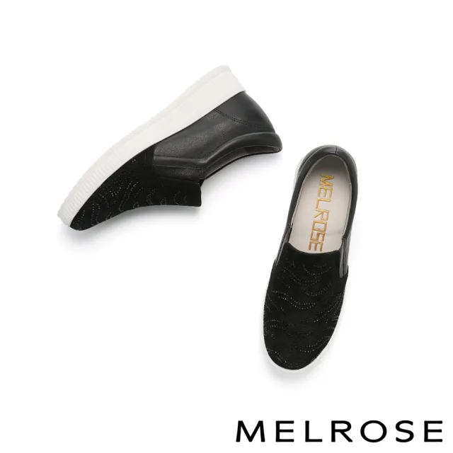 【MELROSE】雙11 美樂斯 日常百搭閃鑽全真皮內增高厚底休閒鞋(黑)