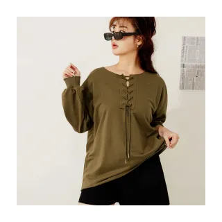 【OB 嚴選】雲朵自訂款純棉交叉綁繩落肩長袖上衣 《AB19789》