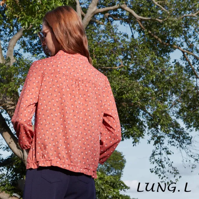 【LUNG.L 林佳樺】LQ51A橘色印花前領巾裝飾七分袖女裝上衣(秋冬新品)