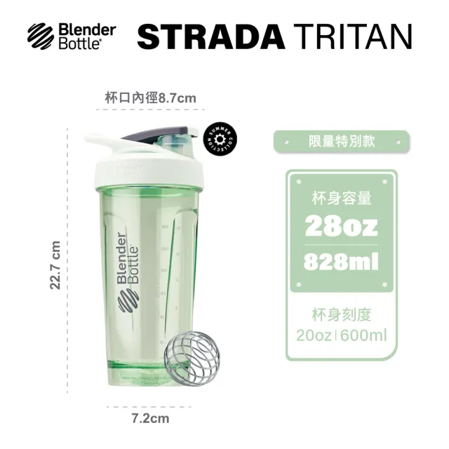 【Blender Bottle】2入組_〈Strada Tritan〉按壓防漏搖搖杯828ml 美國原裝進口(BlenderBottle/運動水壺)