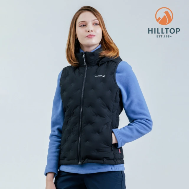 Hilltop 山頂鳥 無縫超潑水石墨烯保暖蓄熱羽絨外背心 女款 黑｜PF25XFH8ECA0