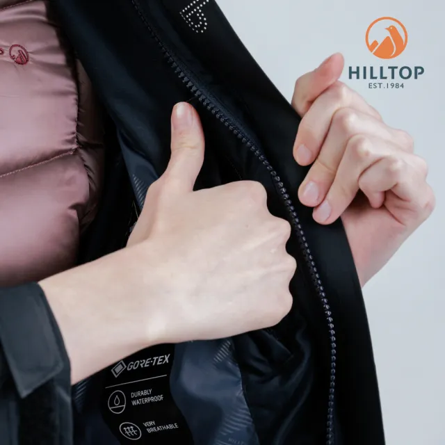 【Hilltop 山頂鳥】GORE-TEX施華洛世奇水鑽防水透氣防風短大衣外套 可銜接內件 女款 黑｜PH22XF13ECA0