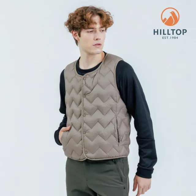 【Hilltop 山頂鳥】雙面穿超潑水石墨烯保暖蓄熱羽絨內背心 男款 卡其｜PF25XMG5ECNK