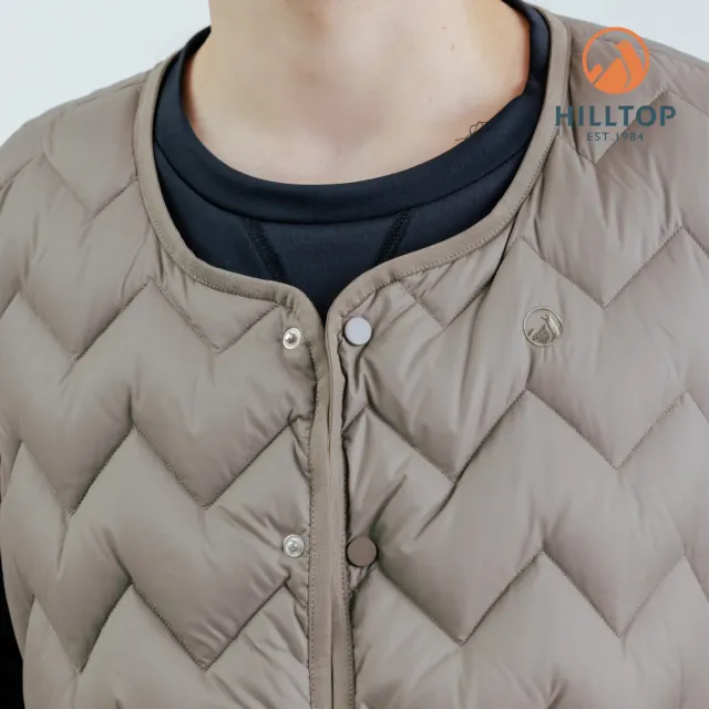 【Hilltop 山頂鳥】雙面穿超潑水石墨烯保暖蓄熱羽絨內背心 男款 卡其｜PF25XMG5ECNK