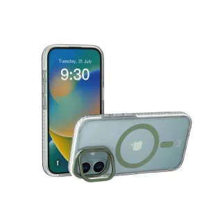 【MONOCOZZI】iPhone 16 磁吸金屬鏡頭支架防摔保護殼-透明/綠色(支援MagSafe功能)
