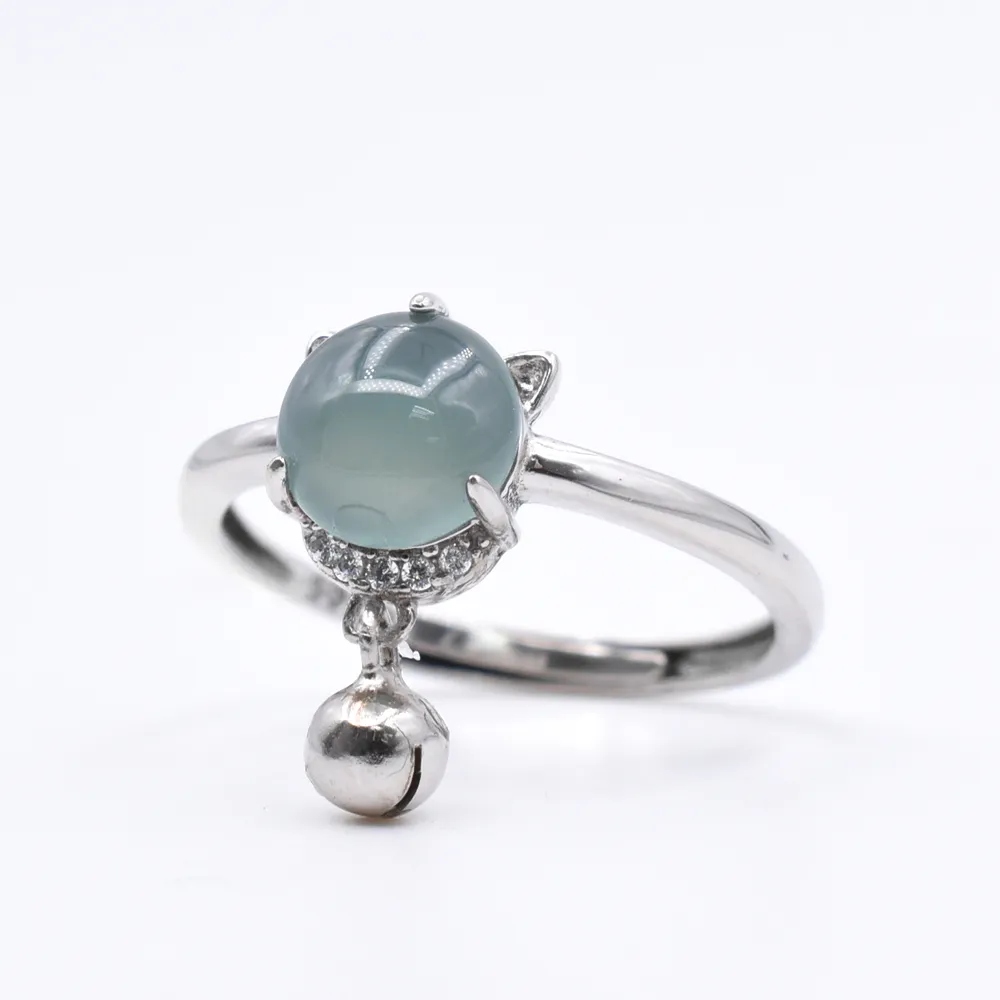 【鑫運來】◎藍水翡翠貓咪銀戒