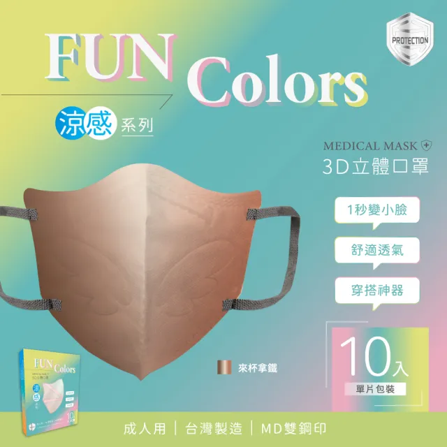 【HC浩城-Fun Colors 漸層版 3D涼感口罩-任選3盒組(30片)】-單片包裝- KN95(1秒變小臉 台灣製造 醫療級)