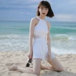 【D.studio】韓版露背百褶裙連身裙泳裝(帶胸墊保守泳衣背心泳衣套裝上衣 女生泳衣女裝連身泳衣洋裝 S326)