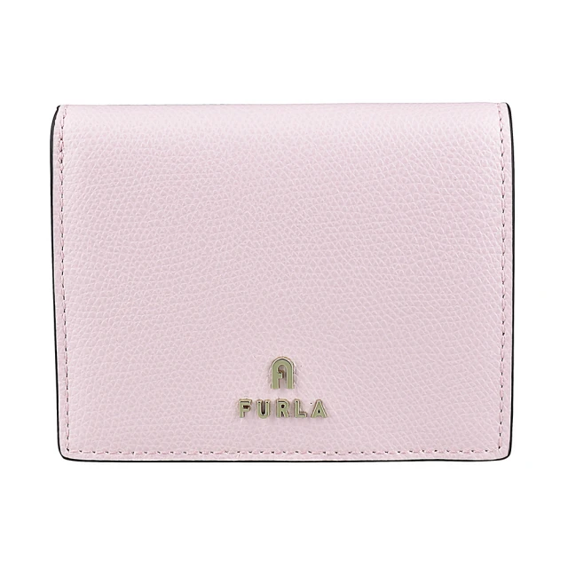 FURLA 芙拉 FURLA Camelia電鍍金字LOGO拼色小牛皮4卡對折短夾(小/石英粉紅x淺粉紅)