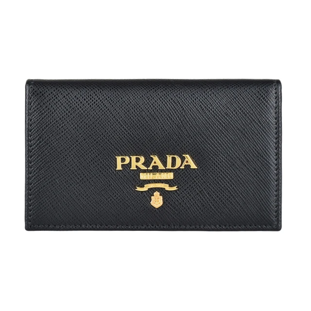 PRADA 普拉達 PRADA金屬LOGO釦式防刮牛皮3卡卡片夾(黑)