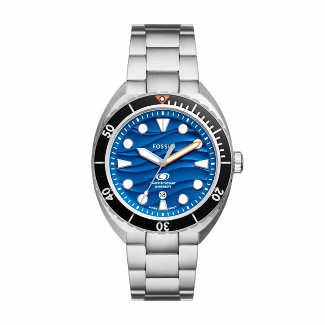 FOSSIL Blue 搶眼潛水手錶 銀色不鏽鋼鍊帶42MM(FS6064)