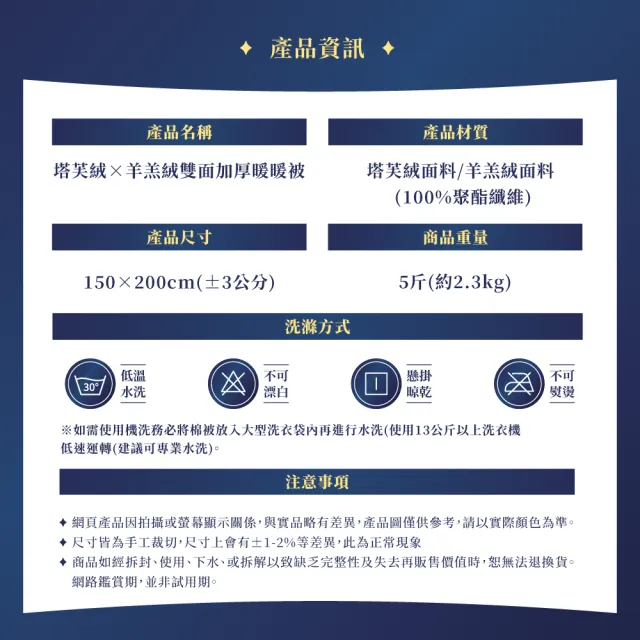 【寢聚 Sleep Club】買一送一 塔芙絨×羊羔絨 雙面加厚暖暖被 雙人被 150x200cm(2.3KG 4色任選 棉被 冬被)