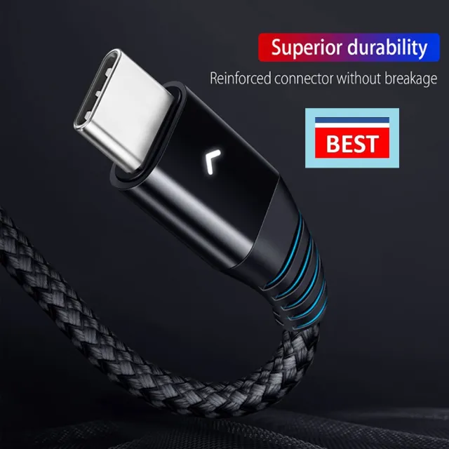 【Bill Case】第二代三色LED燈一統三國USB三合一Lightning USB C Micro快速充電線120公分(一條抵三條)