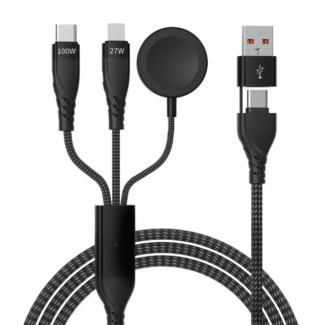 【LineQ】100W二分三快充5合一多功能編織充電線 P-51