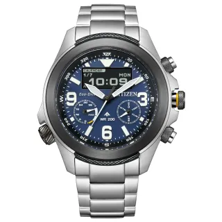 【CITIZEN 星辰】PROMASTER 限定雙顯光動能200米潛水錶-藍x銀/43.9mm 雙11限定(JV1006-51L)
