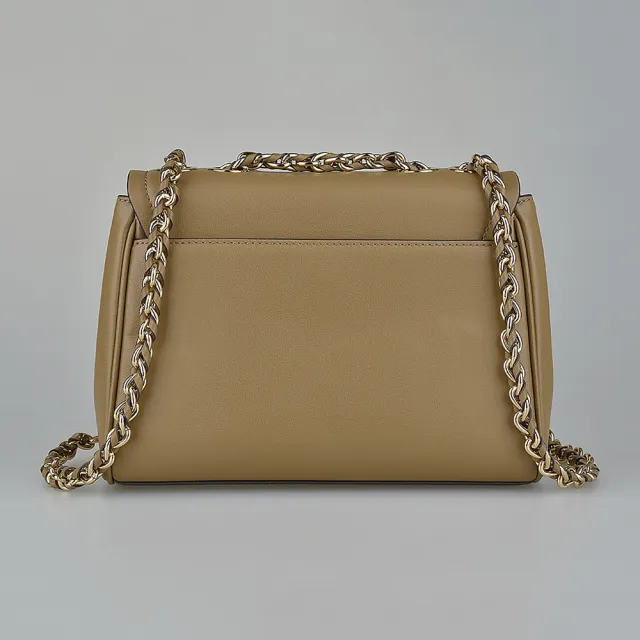 【Michael Kors】MK MICHAEL KORS Parker立體金字LOGO推釦式牛皮鍊帶斜背梯形包