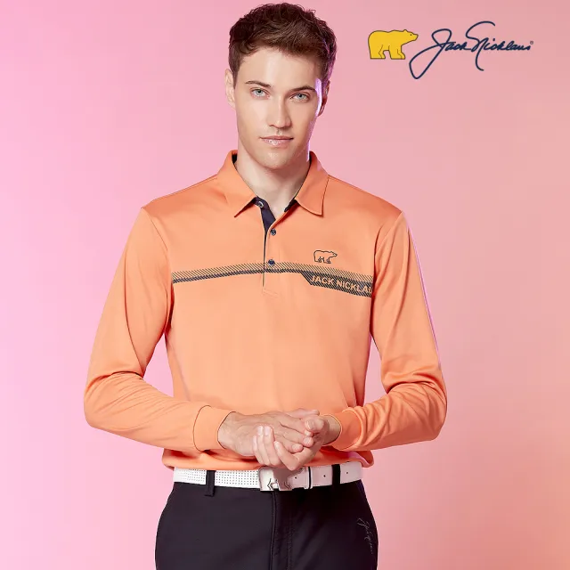 【Jack Nicklaus 金熊】GOLF男款數位印花吸濕排汗彈性POLO衫/高爾夫球衫(橘色)