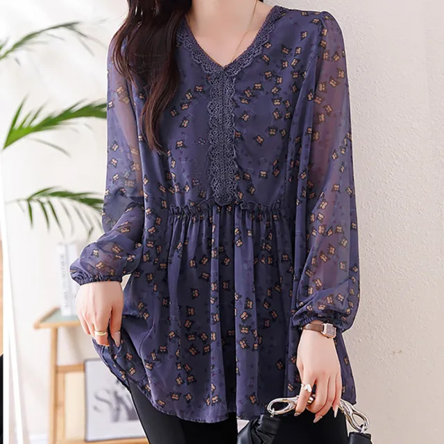 【麗質達人】8083紫色碎花長袖上衣-AA(L-5XL)