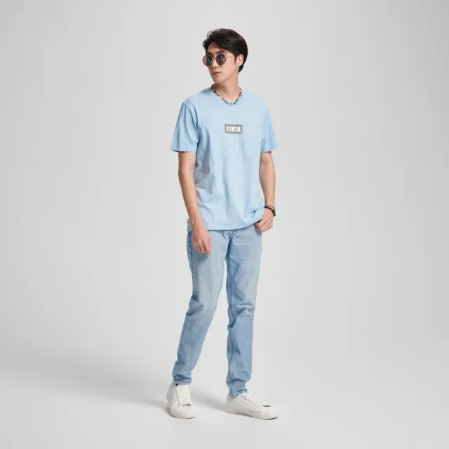 【EDWIN】男裝 BOX LOGO短袖T恤(淺藍色)