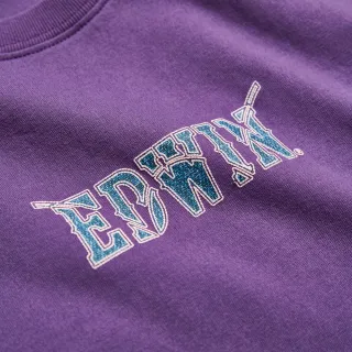 【EDWIN】女裝 牛仔布LOGO短袖T恤(葡紫色)