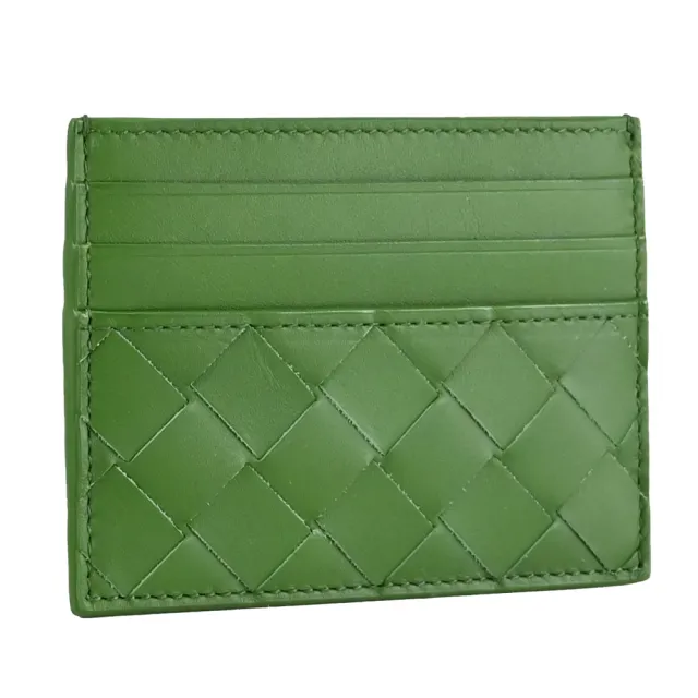 【BOTTEGA VENETA 寶緹嘉】簡約手工編織小牛皮拼接信用卡名片證件隨身卡夾(酪梨綠)