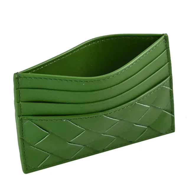 【BOTTEGA VENETA 寶緹嘉】簡約手工編織小牛皮拼接信用卡名片證件隨身卡夾(酪梨綠)