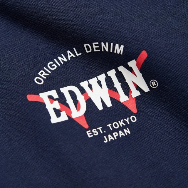 【EDWIN】男裝 扇形小LOGO厚長袖T恤(丈青色)