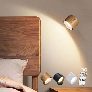 【gin gin】免施工 免鑽孔 LED 木紋/黑/白 雙光源 壁燈(遙控燈 夜燈 磁吸燈 交換禮物 小夜燈)