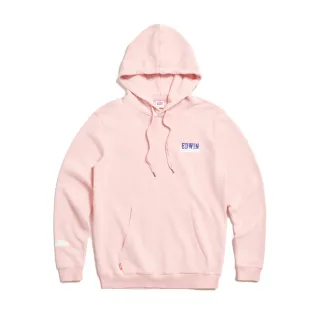 【EDWIN】男裝 袖口小LOGO連帽長袖T恤(粉紅色)