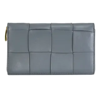 【BOTTEGA VENETA 寶緹嘉】簡約經典大格手工編織小牛皮拉鍊發財零錢長夾(灰)