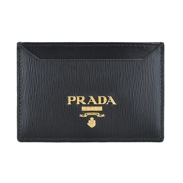 【PRADA 普拉達】PRADA立體LOGO開放式2卡水波紋PVC卡片夾(黑)