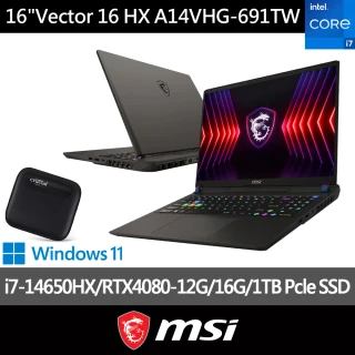 1T外接硬碟組★ MSI 微星 16吋i7-14650HX RTX4080電競筆電(Vector 16 HX/16G/1T SSD/Win11/A14VHG-691TW)