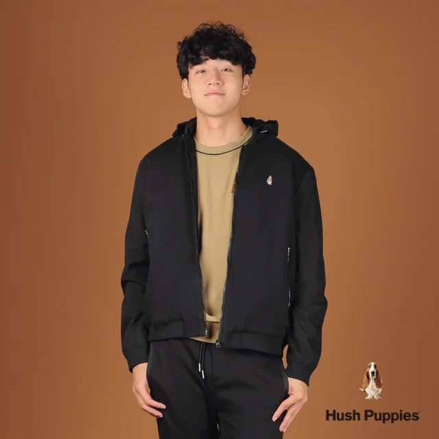 Hush Puppies 男裝 外套 異材質拼接帽可拆飛行外套(黑色 / 44117106)