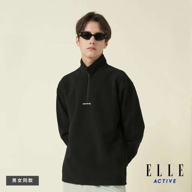 ELLE ACTIVE 男款 保暖立領長袖上衣-黑色(EA24A2F1406#99)