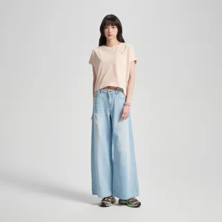 【SOMETHING】女裝 剪裁寬短版短袖T恤(淡桔色)