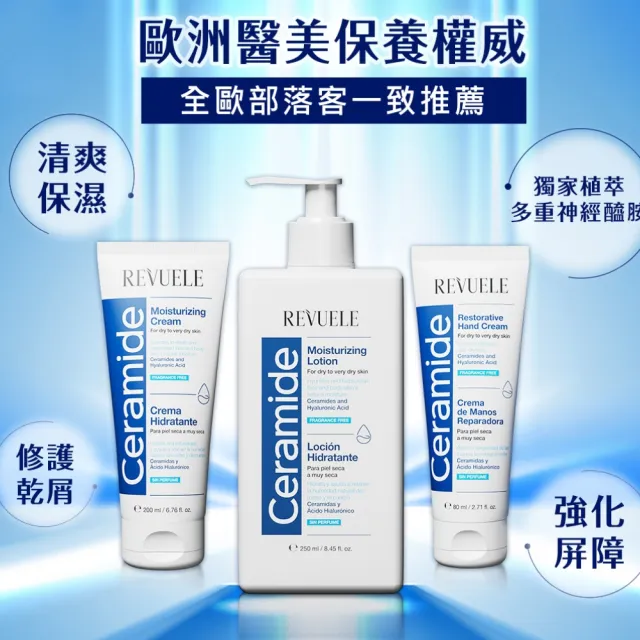【REVUELE 瑞膚露】神經醯胺保濕乳液 250ml x3入組(敏弱保濕)