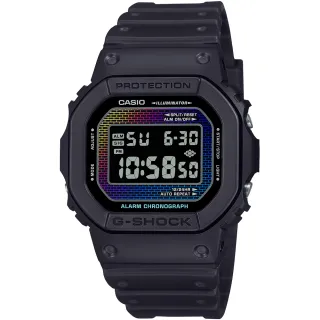 【CASIO 卡西歐】G-SHOCK 彩虹磚牆漸層蒸鍍電子錶 情人節 禮物(DW-5600RW-1/速)